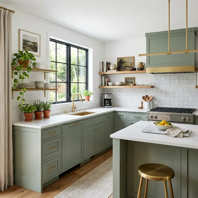 Sage Green Painted Kitchen Cabinets